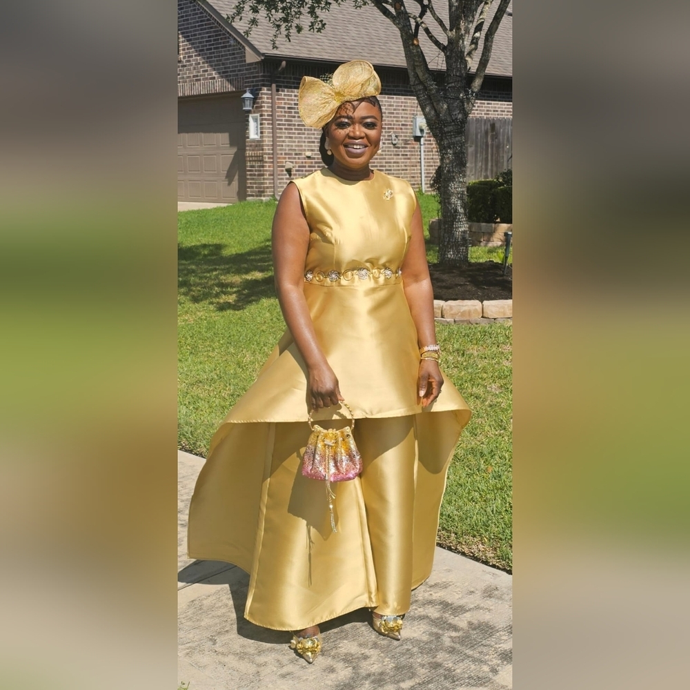 Gold Tafetta High-Low Pantsuit